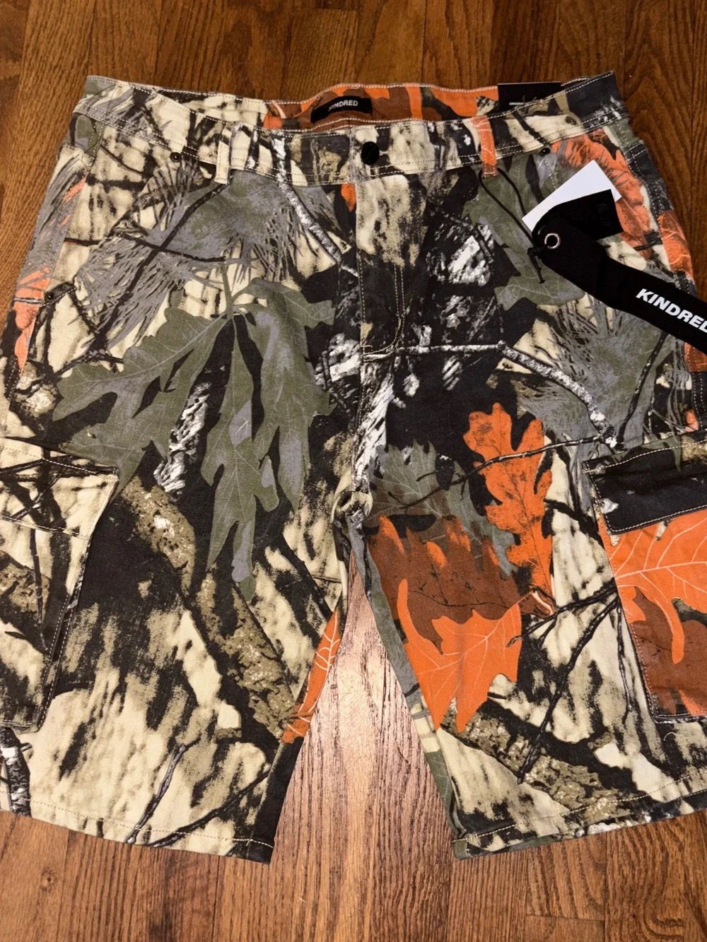 Orange & Green Camo Cargo Shorts for Men